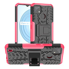 Silicone Matte Finish and Plastic Back Cover Case with Stand JX2 for Realme C25Y Hot Pink