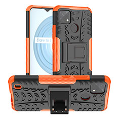 Silicone Matte Finish and Plastic Back Cover Case with Stand JX2 for Realme C25Y Orange