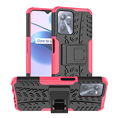 Silicone Matte Finish and Plastic Back Cover Case with Stand JX2 for Realme C35 Hot Pink