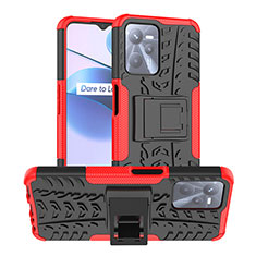 Silicone Matte Finish and Plastic Back Cover Case with Stand JX2 for Realme C35 Red