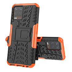 Silicone Matte Finish and Plastic Back Cover Case with Stand JX2 for Realme Narzo 50 4G Orange