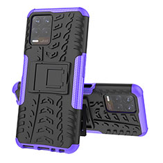 Silicone Matte Finish and Plastic Back Cover Case with Stand JX2 for Realme Narzo 50 4G Purple