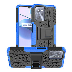 Silicone Matte Finish and Plastic Back Cover Case with Stand JX2 for Realme Narzo 50A Prime Blue