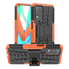 Silicone Matte Finish and Plastic Back Cover Case with Stand JX2 for Realme Q3 5G Orange