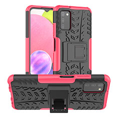 Silicone Matte Finish and Plastic Back Cover Case with Stand JX2 for Samsung Galaxy A02s Hot Pink