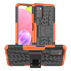 Silicone Matte Finish and Plastic Back Cover Case with Stand JX2 for Samsung Galaxy A03s Orange