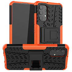 Silicone Matte Finish and Plastic Back Cover Case with Stand JX2 for Samsung Galaxy A32 4G Orange