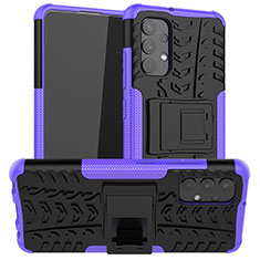 Silicone Matte Finish and Plastic Back Cover Case with Stand JX2 for Samsung Galaxy A32 5G Purple