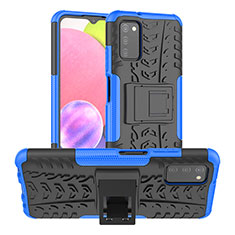 Silicone Matte Finish and Plastic Back Cover Case with Stand JX2 for Samsung Galaxy F02S SM-E025F Blue