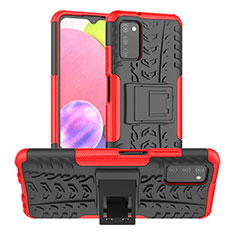 Silicone Matte Finish and Plastic Back Cover Case with Stand JX2 for Samsung Galaxy F02S SM-E025F Red