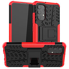Silicone Matte Finish and Plastic Back Cover Case with Stand JX2 for Samsung Galaxy M32 5G Red