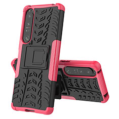 Silicone Matte Finish and Plastic Back Cover Case with Stand JX2 for Sony Xperia 1 IV Hot Pink
