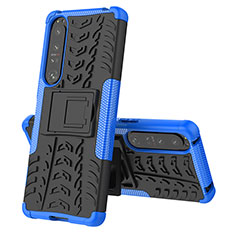 Silicone Matte Finish and Plastic Back Cover Case with Stand JX2 for Sony Xperia 1 IV SO-51C Blue