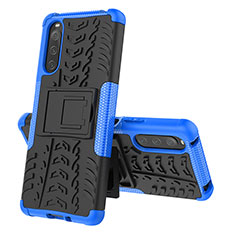 Silicone Matte Finish and Plastic Back Cover Case with Stand JX2 for Sony Xperia 10 IV SOG07 Blue
