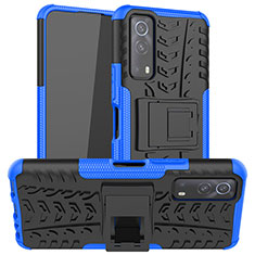 Silicone Matte Finish and Plastic Back Cover Case with Stand JX2 for Vivo iQOO Z3 5G Blue