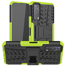 Silicone Matte Finish and Plastic Back Cover Case with Stand JX2 for Vivo iQOO Z3 5G Green