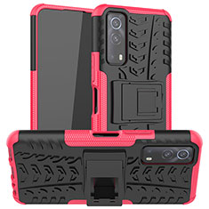 Silicone Matte Finish and Plastic Back Cover Case with Stand JX2 for Vivo iQOO Z3 5G Hot Pink