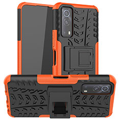 Silicone Matte Finish and Plastic Back Cover Case with Stand JX2 for Vivo iQOO Z3 5G Orange