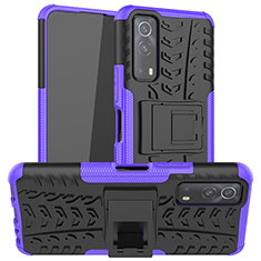 Silicone Matte Finish and Plastic Back Cover Case with Stand JX2 for Vivo iQOO Z3 5G Purple