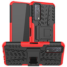 Silicone Matte Finish and Plastic Back Cover Case with Stand JX2 for Vivo iQOO Z3 5G Red