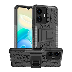 Silicone Matte Finish and Plastic Back Cover Case with Stand JX2 for Vivo iQOO Z6 Lite 5G Black