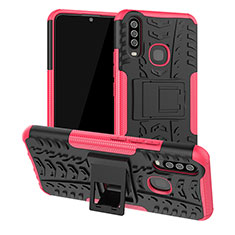 Silicone Matte Finish and Plastic Back Cover Case with Stand JX2 for Vivo Y11 Hot Pink