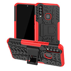 Silicone Matte Finish and Plastic Back Cover Case with Stand JX2 for Vivo Y11 Red