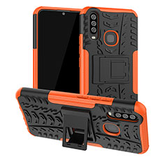 Silicone Matte Finish and Plastic Back Cover Case with Stand JX2 for Vivo Y12 Orange