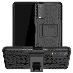 Silicone Matte Finish and Plastic Back Cover Case with Stand JX2 for Vivo Y12A Black