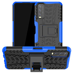 Silicone Matte Finish and Plastic Back Cover Case with Stand JX2 for Vivo Y12A Blue