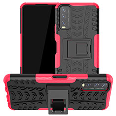 Silicone Matte Finish and Plastic Back Cover Case with Stand JX2 for Vivo Y12G Hot Pink