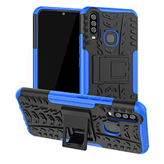 Silicone Matte Finish and Plastic Back Cover Case with Stand JX2 for Vivo Y15 Blue