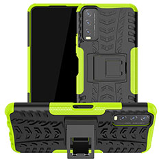 Silicone Matte Finish and Plastic Back Cover Case with Stand JX2 for Vivo Y20 (2021) Green