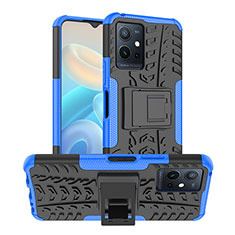 Silicone Matte Finish and Plastic Back Cover Case with Stand JX2 for Vivo Y30 5G Blue