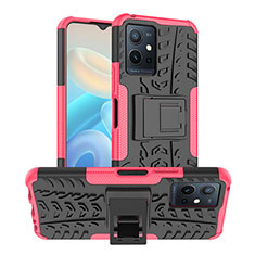 Silicone Matte Finish and Plastic Back Cover Case with Stand JX2 for Vivo Y30 5G Hot Pink