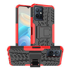 Silicone Matte Finish and Plastic Back Cover Case with Stand JX2 for Vivo Y30 5G Red