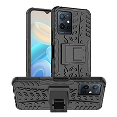 Silicone Matte Finish and Plastic Back Cover Case with Stand JX2 for Vivo Y33e 5G Black