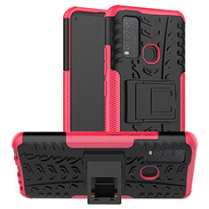 Silicone Matte Finish and Plastic Back Cover Case with Stand JX2 for Vivo Y50 Hot Pink