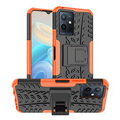 Silicone Matte Finish and Plastic Back Cover Case with Stand JX2 for Vivo Y55s 5G Orange