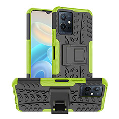 Silicone Matte Finish and Plastic Back Cover Case with Stand JX2 for Vivo Y75 5G Green