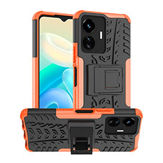 Silicone Matte Finish and Plastic Back Cover Case with Stand JX2 for Vivo Y77e t1 Orange