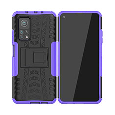 Silicone Matte Finish and Plastic Back Cover Case with Stand JX2 for Xiaomi Mi 10T Pro 5G Purple