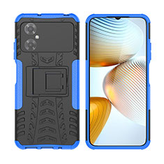 Silicone Matte Finish and Plastic Back Cover Case with Stand JX2 for Xiaomi Poco M4 5G Blue