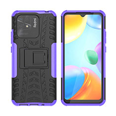 Silicone Matte Finish and Plastic Back Cover Case with Stand JX2 for Xiaomi Redmi 10 India Purple