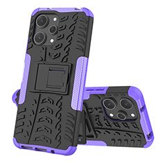 Silicone Matte Finish and Plastic Back Cover Case with Stand JX2 for Xiaomi Redmi 12 4G Purple