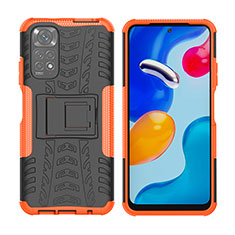 Silicone Matte Finish and Plastic Back Cover Case with Stand JX2 for Xiaomi Redmi Note 11 4G (2022) Orange
