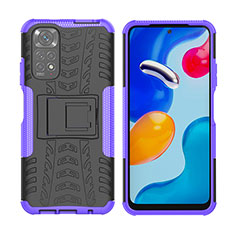 Silicone Matte Finish and Plastic Back Cover Case with Stand JX2 for Xiaomi Redmi Note 11 4G (2022) Purple