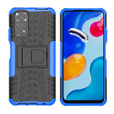 Silicone Matte Finish and Plastic Back Cover Case with Stand JX2 for Xiaomi Redmi Note 11S 4G Blue