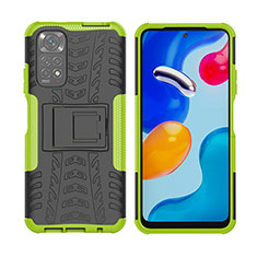 Silicone Matte Finish and Plastic Back Cover Case with Stand JX2 for Xiaomi Redmi Note 11S 4G Green