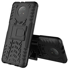 Silicone Matte Finish and Plastic Back Cover Case with Stand JX2 for Xiaomi Redmi Note 9T 5G Black